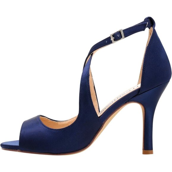 Elegantpark Women Blue Satin Cross Strappy Peep Toe High Heels Sandals Shoes - Picture 6 of 10